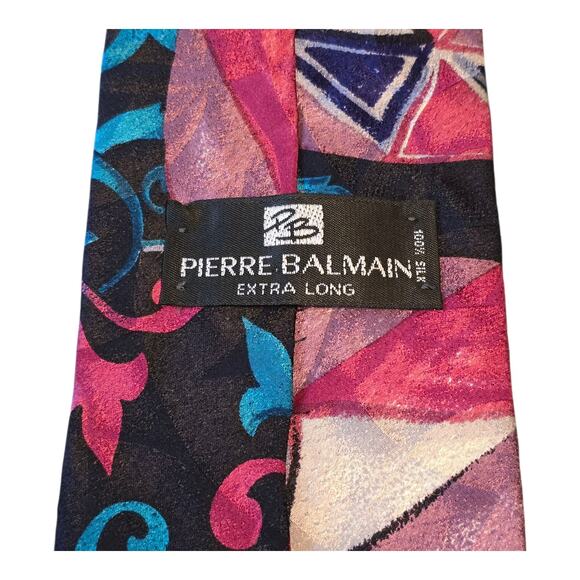 Pierre Balmain Necktie 100% Silk Extra Long 63" x 4" Abstract Geometric Print - Picture 2 of 6